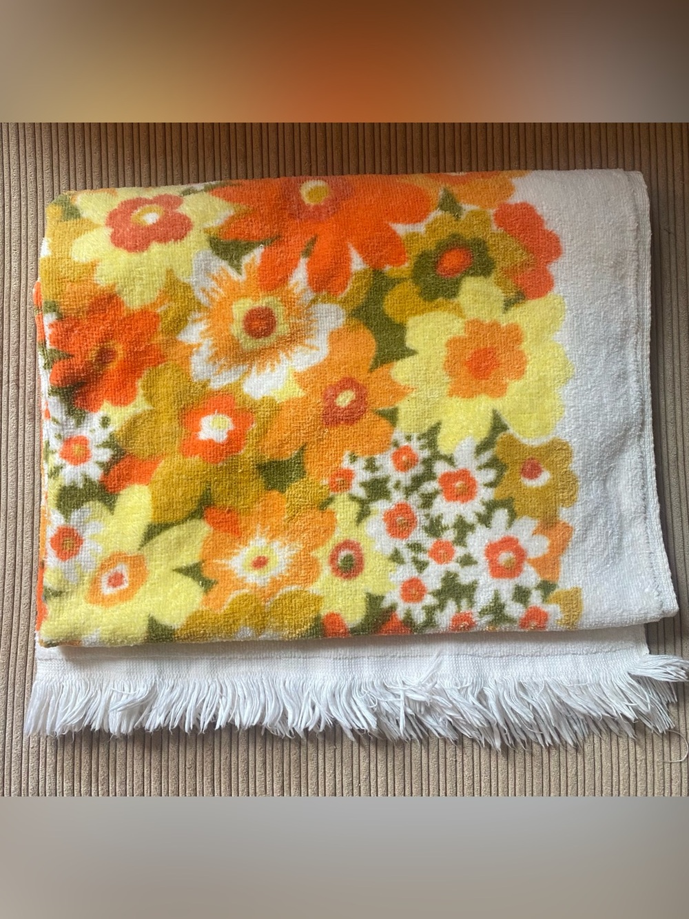 Vintage Terry-cloth Floral Towel in Yellow & Orange